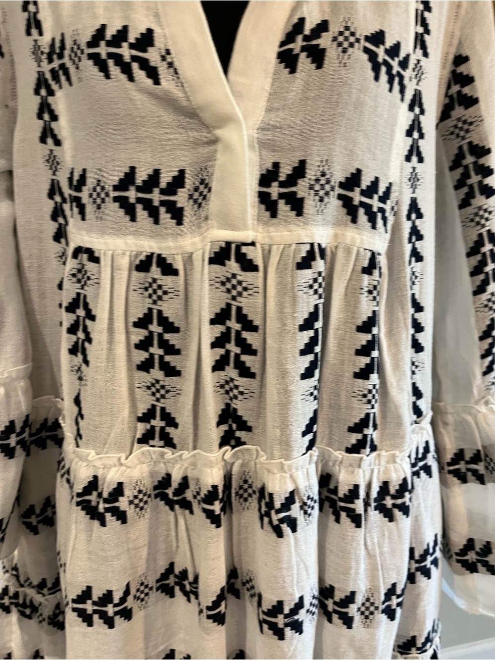 Élan Embroidered Tiered Dress White Black - Picture 2 of 7